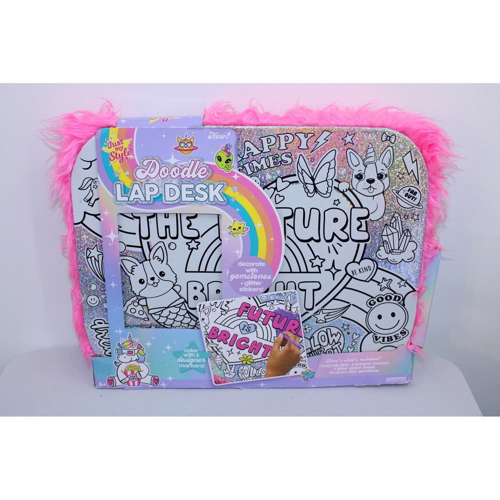 Just My Style Doodle Lap Desk Pink Fuzzy Coloring Set with Markers and Stickers